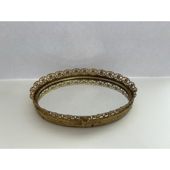 Other - Vintage Oval Filigree Dresser Vanity Mirror Hollywood Regency 7 1/4 inX5 1/2 in